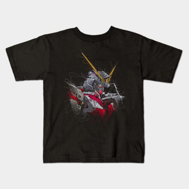 Unicorn Gundam RX-0 Scribble Artwork Kids T-Shirt by Gundam Artwork